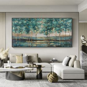 Hand Painted Oil Painting Green Forest Painting on Canvas Abstract Gold Foil Oil Painting Trees Landscape Nature Textured Acrylic Painting Large Wall (Style: 1, size: 40x80cm)